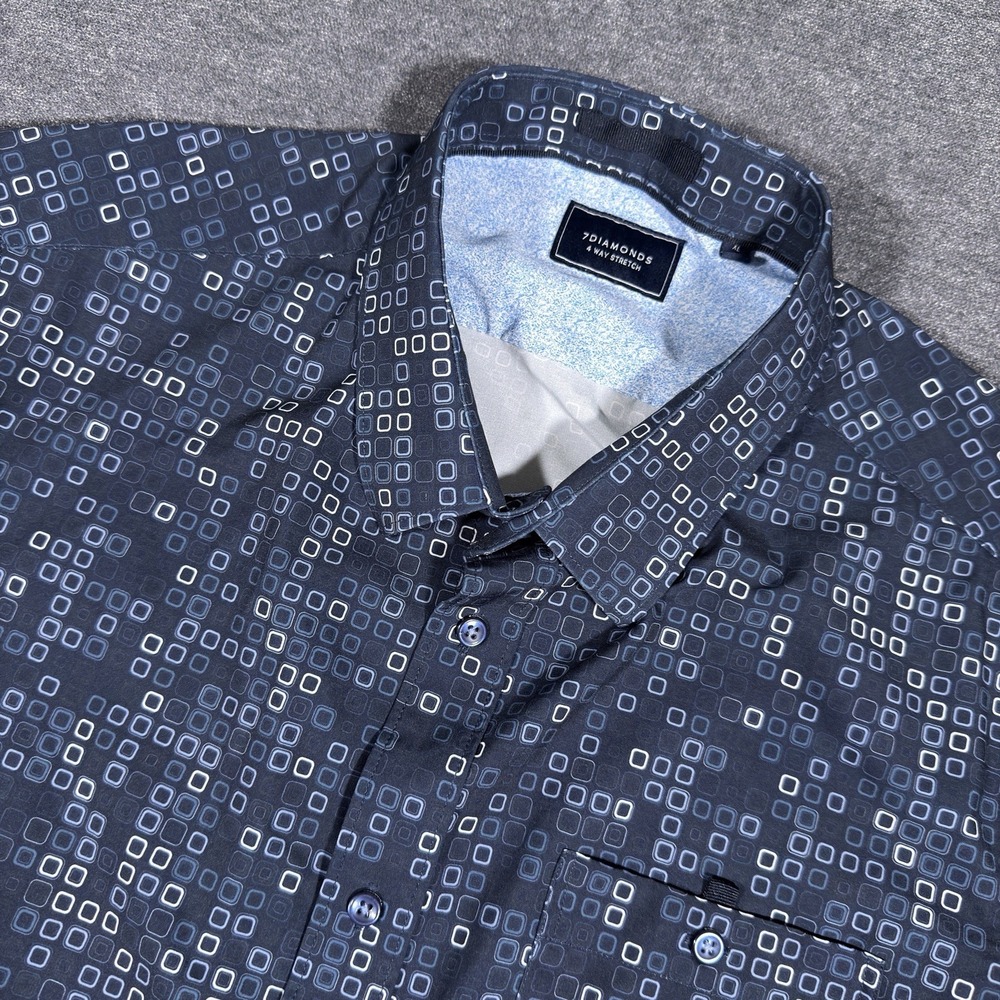 7Diamonds Button Up Shirt Men XL Blue Geometric 4-Way Stretch Performance